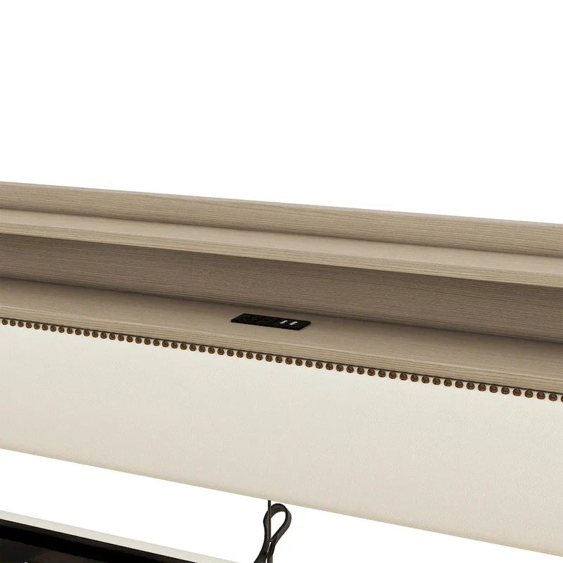 Lit de repos tapissé de taille simple avec rangement et éclairage LED