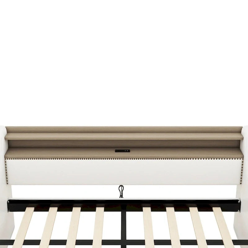 Lit de repos tapissé de taille simple avec rangement et éclairage LED