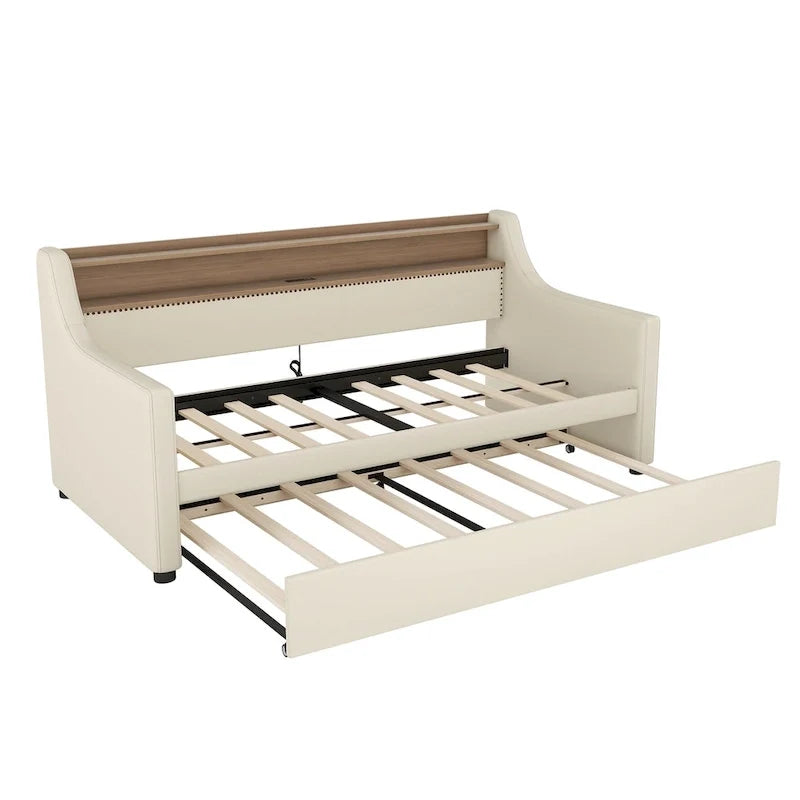 Lit de repos capitonné simple avec lit gigogne et LED