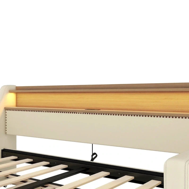 Lit de repos capitonné simple avec lit gigogne et LED