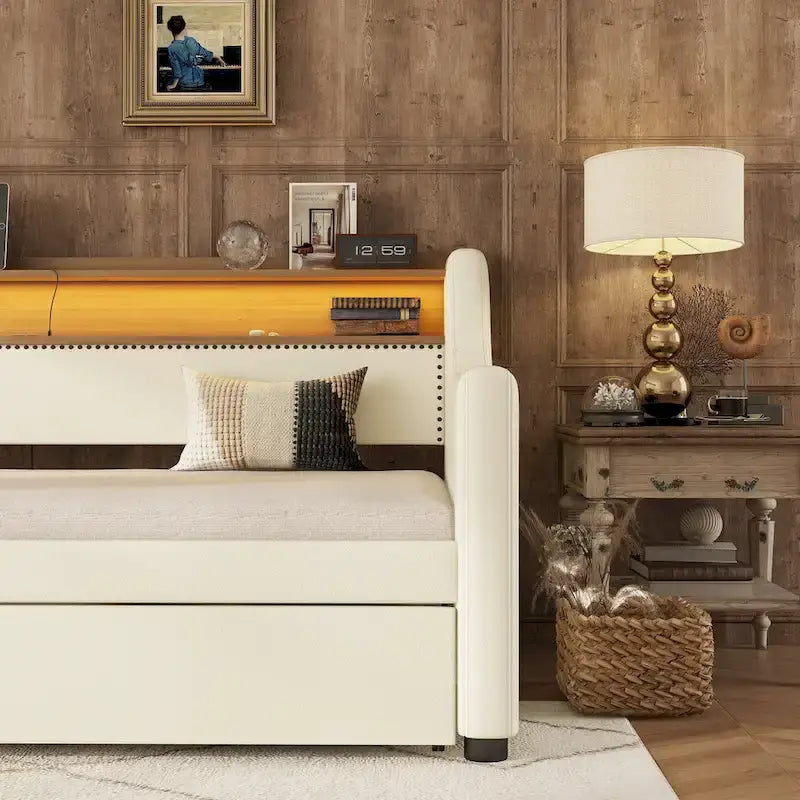 Lit de repos capitonné simple avec lit gigogne et LED