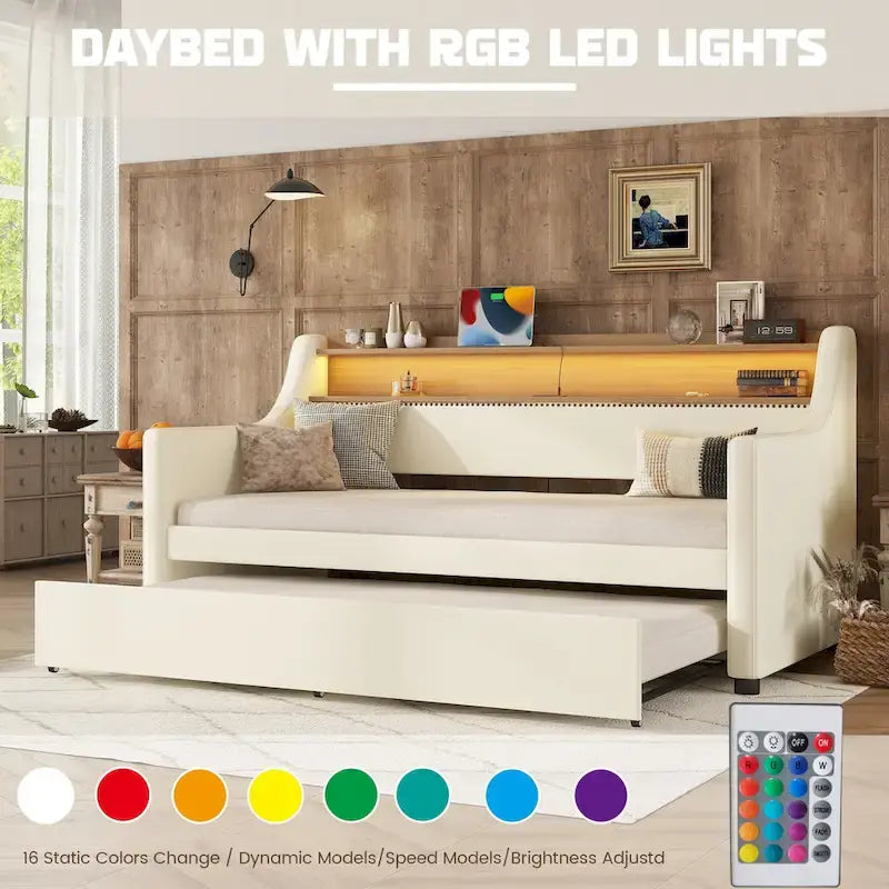 Lit de repos capitonné simple avec lit gigogne et LED