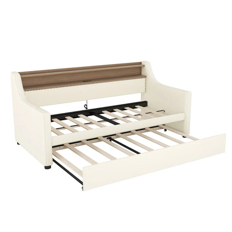 Lit de repos capitonné simple avec lit gigogne et LED