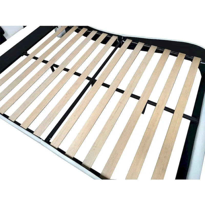 Lit plateforme rembourré en similicuir avec éclairage LED et sommier à lattes en bois