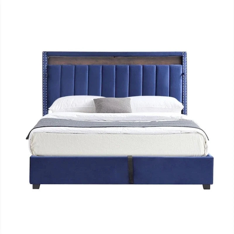 Lit de rangement de luxe avec vérin à gaz et lumières LED
