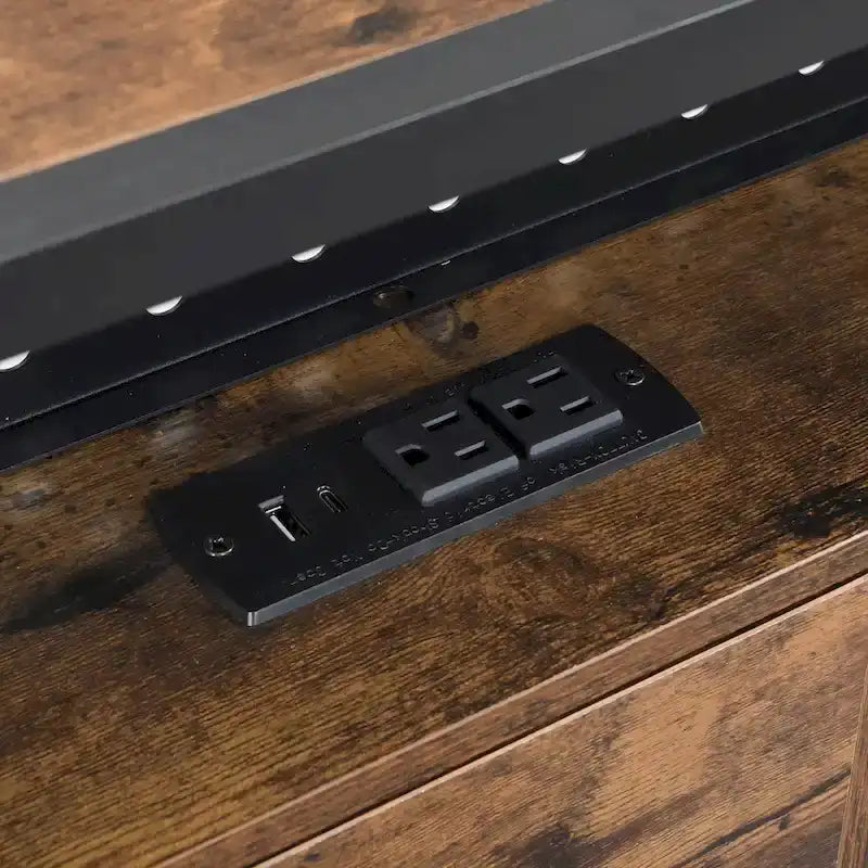 Lit plateforme en métal noir et marron King Size avec tête de lit en bois, tiroirs et LED