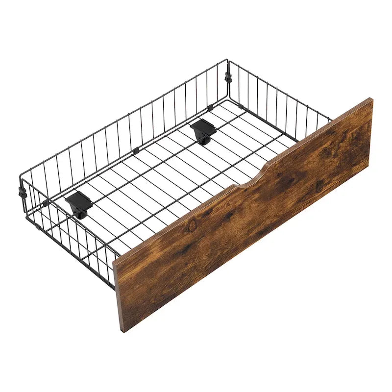 Lit plateforme en métal noir et marron King Size avec tête de lit en bois, tiroirs et LED