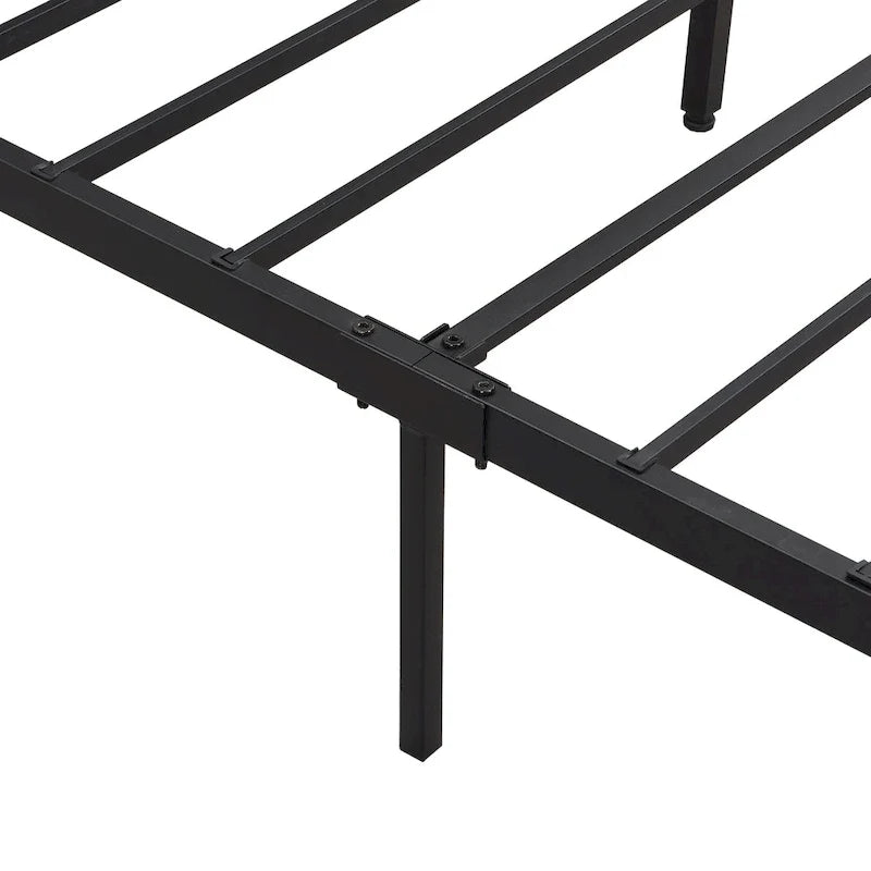 Lit plateforme en métal noir et marron King Size avec tête de lit en bois, tiroirs et LED