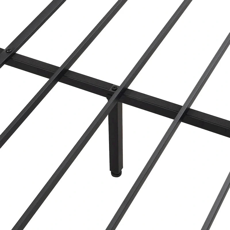 Lit plateforme en métal noir et marron King Size avec tête de lit en bois, tiroirs et LED