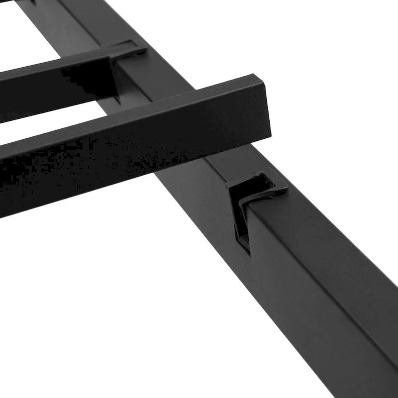 Lit plateforme en métal noir et marron King Size avec tête de lit en bois, tiroirs et LED