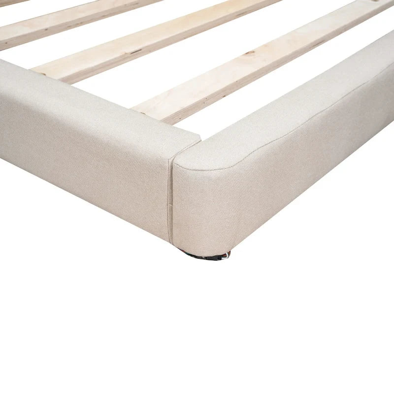 Lit plateforme capitonné Queen Size beige avec lumières LED et tête de lit en forme de U