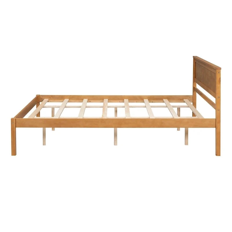Letto a piattaforma matrimoniale queen size in legno di pino color espresso con testiera e supporto a doghe in legno per camera da letto