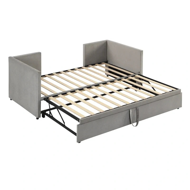 Divano letto singolo imbottito grigio con letto estraibile a scomparsa, design multifunzionale