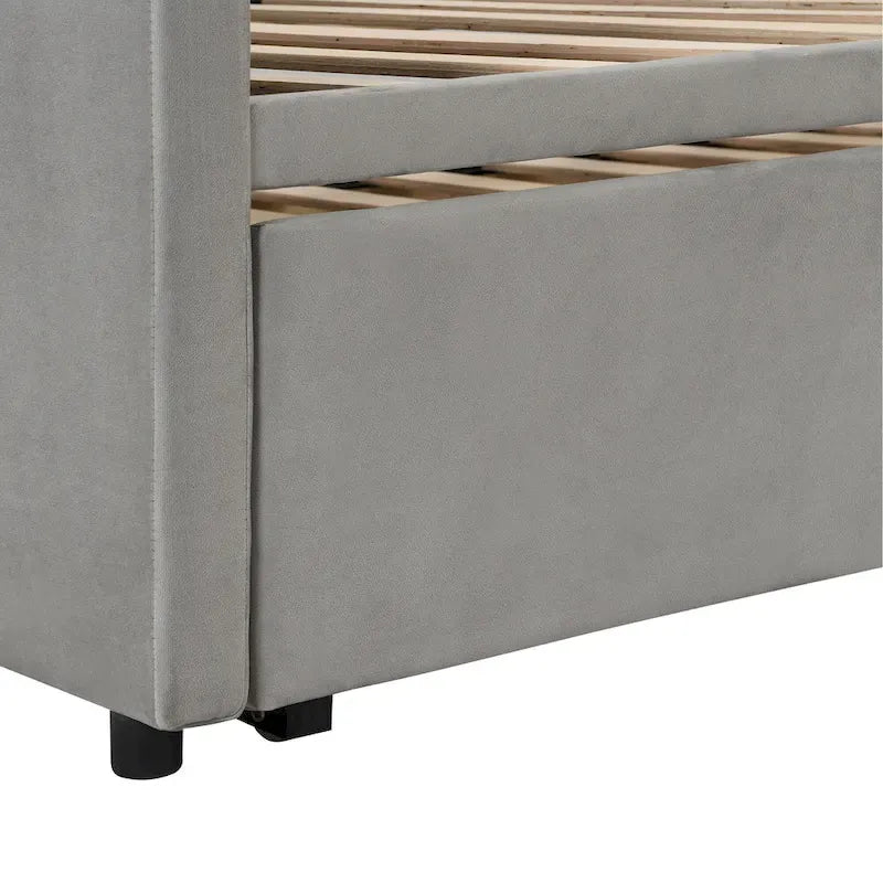 Divano letto singolo imbottito grigio con letto estraibile a scomparsa, design multifunzionale