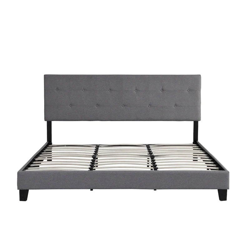 Letto king in lino grigio con testiera trapuntata