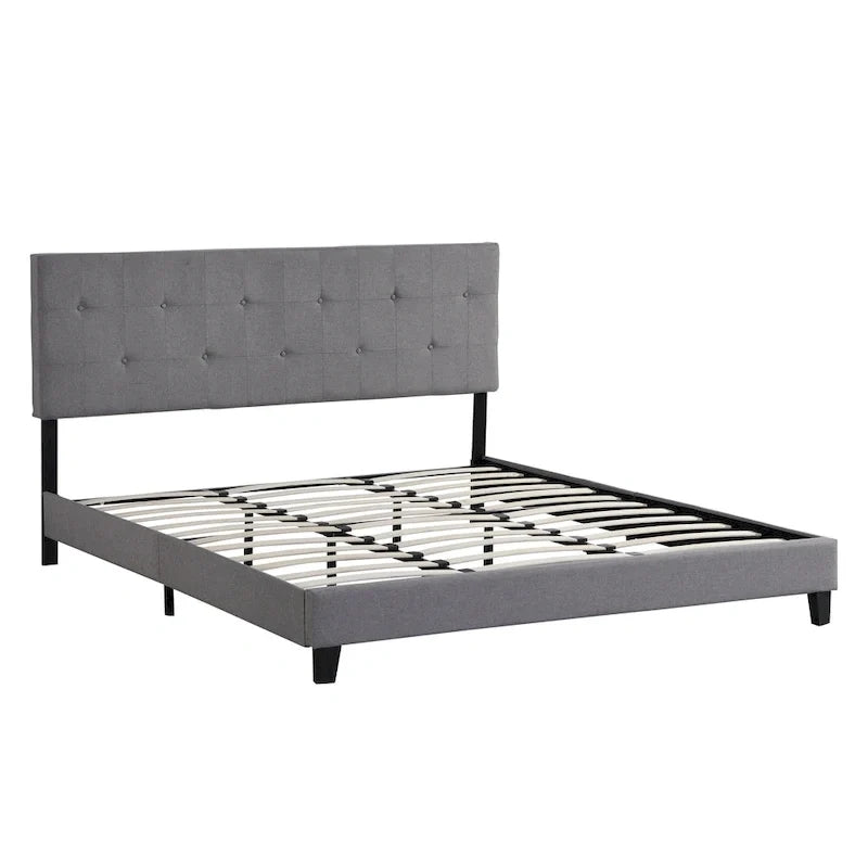 Letto king in lino grigio con testiera trapuntata