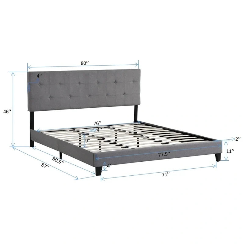Letto king in lino grigio con testiera trapuntata