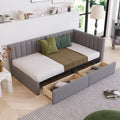 Daybed imbottito in lino grigio con 2 cassetti portaoggetti, telaio letto divano singolo, nessuna molla necessaria