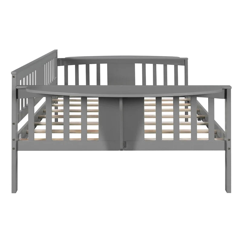 Grey Full Size Wooden Daybed with Storage Rack Handrail - No Box Spring Needed