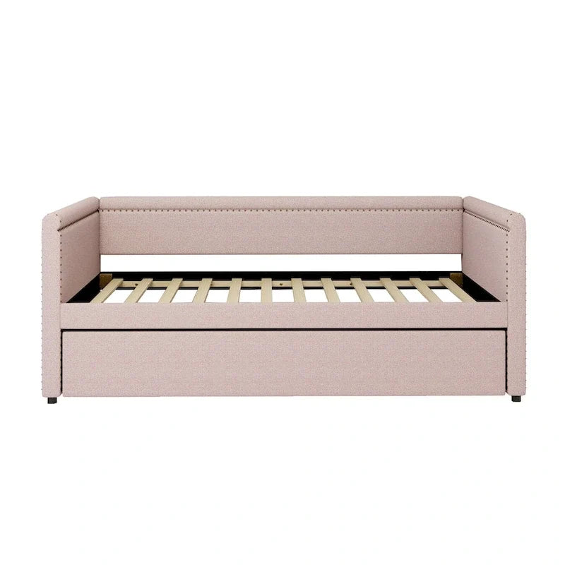 Divano letto a una piazza imbottito con letto estraibile in lino moderno, nessuna molla necessaria