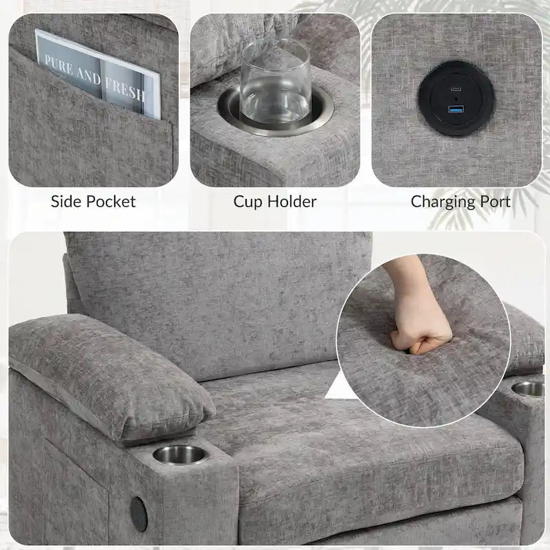 Chenille Oversized Accent Chair with Ottoman, USB Charging Ports and Convertible Sofa Bed Design