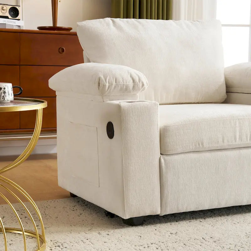 Chenille Oversized Accent Chair with Ottoman, USB Charging Ports and Convertible Sofa Bed Design