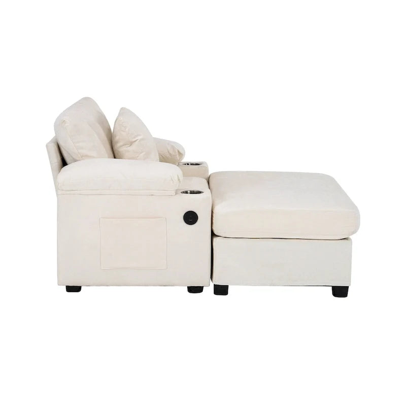 Chenille Oversized Accent Chair with Ottoman, USB Charging Ports and Convertible Sofa Bed Design