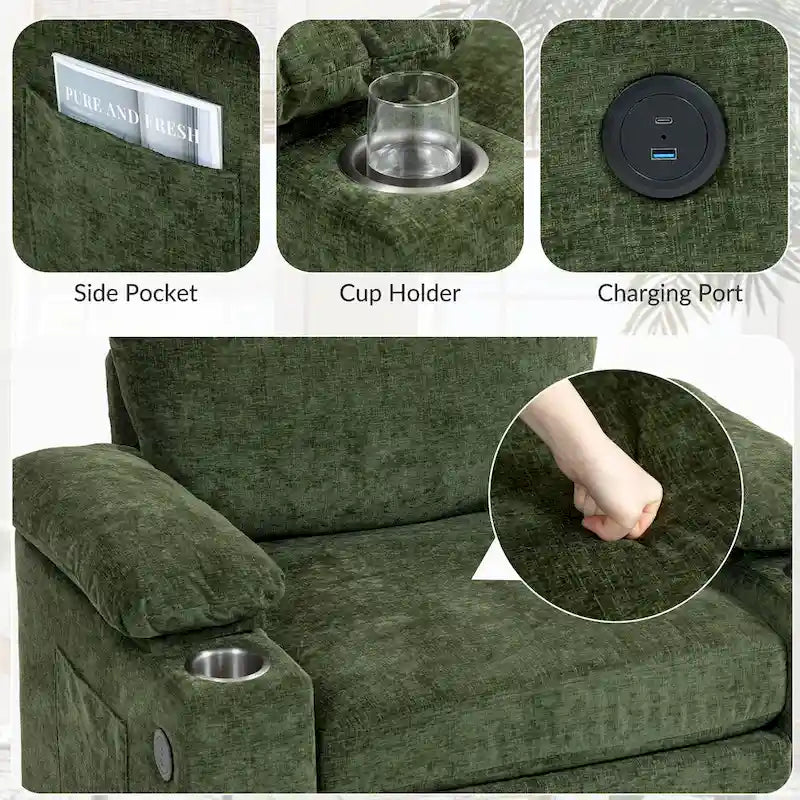 Chenille Oversized Accent Chair with Ottoman, USB Charging Ports and Convertible Sofa Bed Design