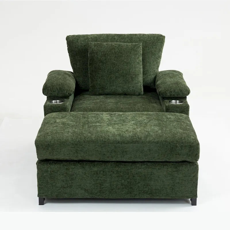 Chenille Oversized Accent Chair with Ottoman, USB Charging Ports and Convertible Sofa Bed Design