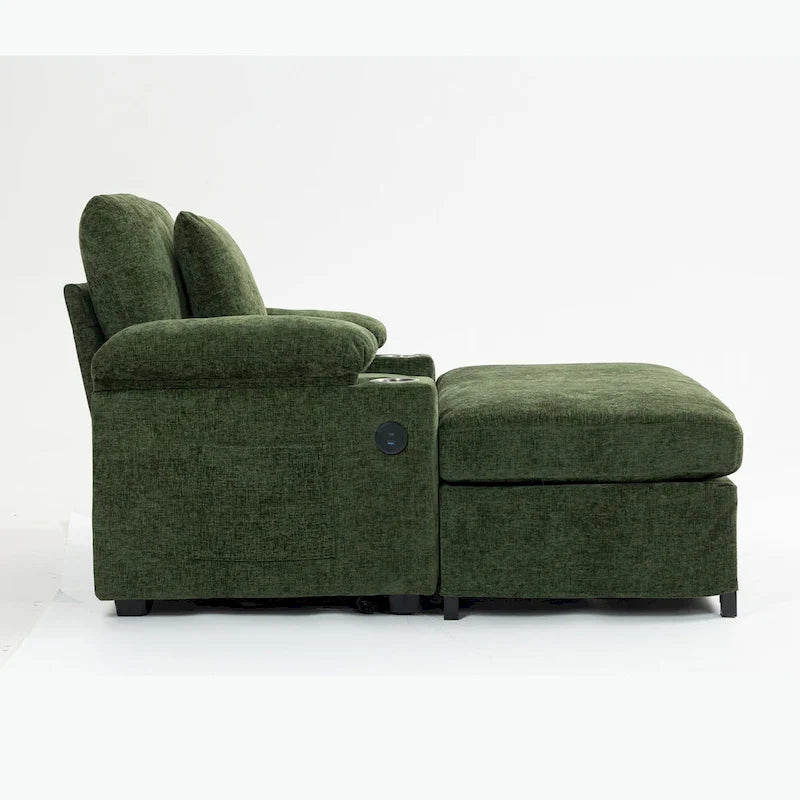 Chenille Oversized Accent Chair with Ottoman, USB Charging Ports and Convertible Sofa Bed Design
