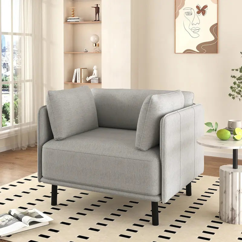 Modern 39.17 Upholstered Accent Chair with Solid Metal Legs and Pillow for Living Room