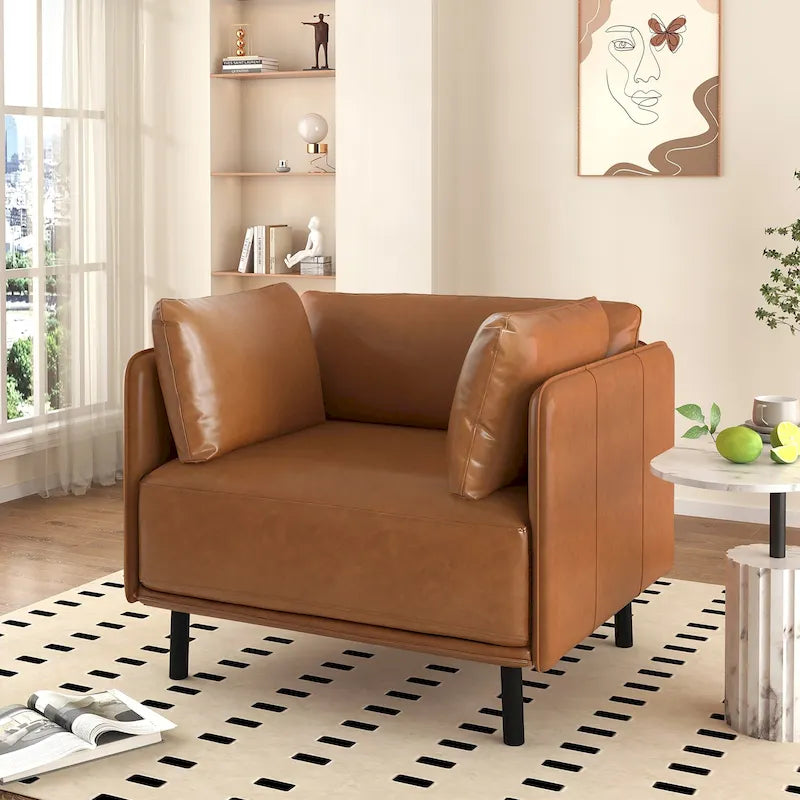 Modern 39.17 Upholstered Accent Chair with Solid Metal Legs and Pillow for Living Room