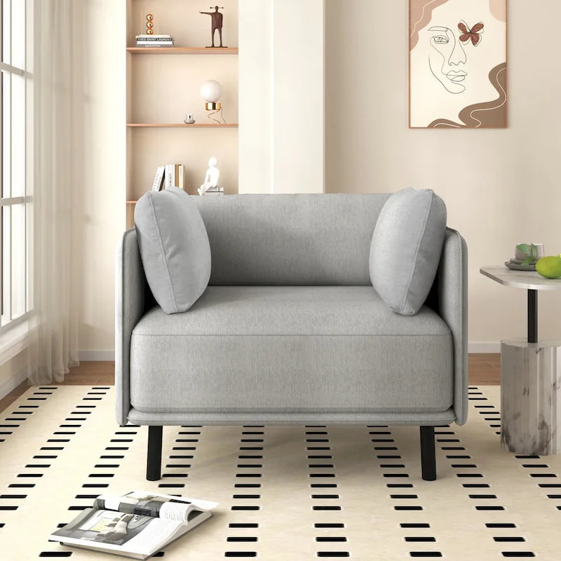 Modern 39.17 Upholstered Accent Chair with Solid Metal Legs and Pillow for Living Room
