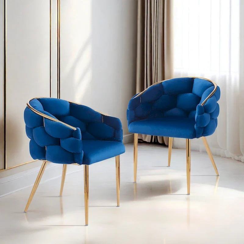Fauteuils en velours modernes de 75 cm avec pieds dorés et cadre en métal pour le salon (Lot de 2)