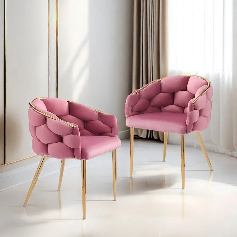 Fauteuils en velours modernes de 75 cm avec pieds dorés et cadre en métal pour le salon (Lot de 2)
