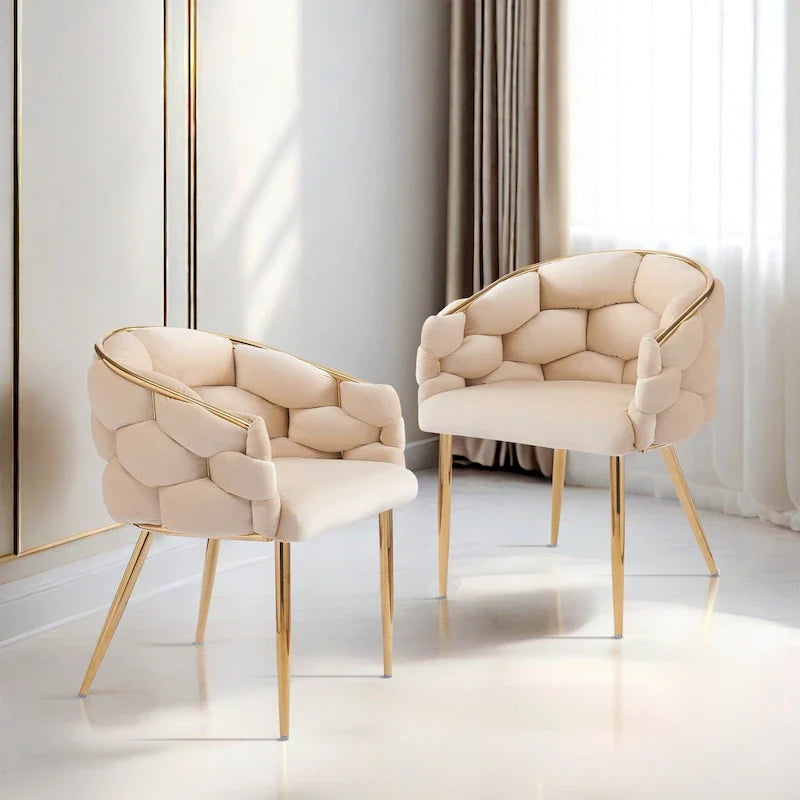 Fauteuils en velours modernes de 75 cm avec pieds dorés et cadre en métal pour le salon (Lot de 2)
