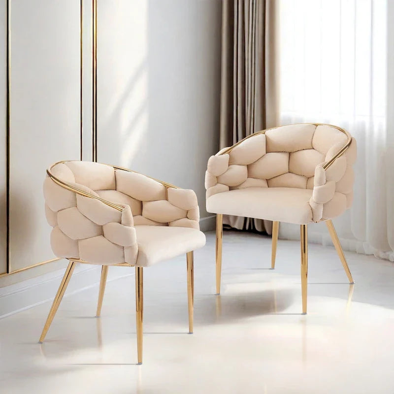 Fauteuils en velours modernes de 75 cm avec pieds dorés et cadre en métal pour le salon (Lot de 2)
