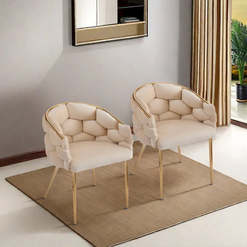 Fauteuils en velours modernes de 75 cm avec pieds dorés et cadre en métal pour le salon (Lot de 2)