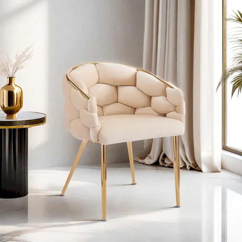 Fauteuils en velours modernes de 75 cm avec pieds dorés et cadre en métal pour le salon (Lot de 2)