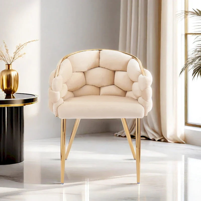 Fauteuils en velours modernes de 75 cm avec pieds dorés et cadre en métal pour le salon (Lot de 2)