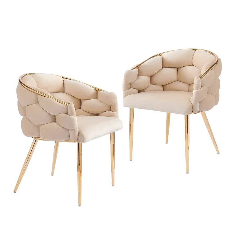 Fauteuils en velours modernes de 75 cm avec pieds dorés et cadre en métal pour le salon (Lot de 2)