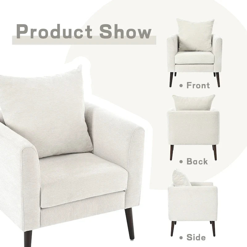 Modern 26.77 Upholstered Arm Chair with Solid Wood Legs and Waist Pillow