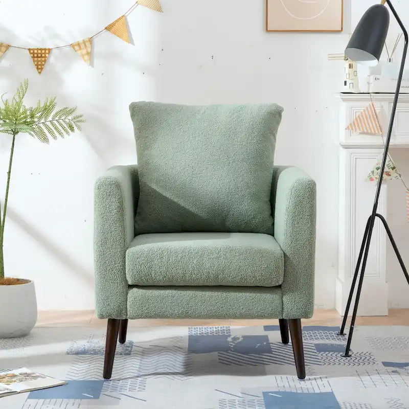 Fauteuil moderne de 26,77 po rembourré avec accoudoirs, pieds en bois massif et coussin lombaire