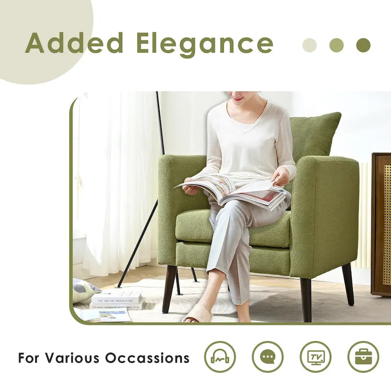 Fauteuil moderne de 26,77 po rembourré avec accoudoirs, pieds en bois massif et coussin lombaire