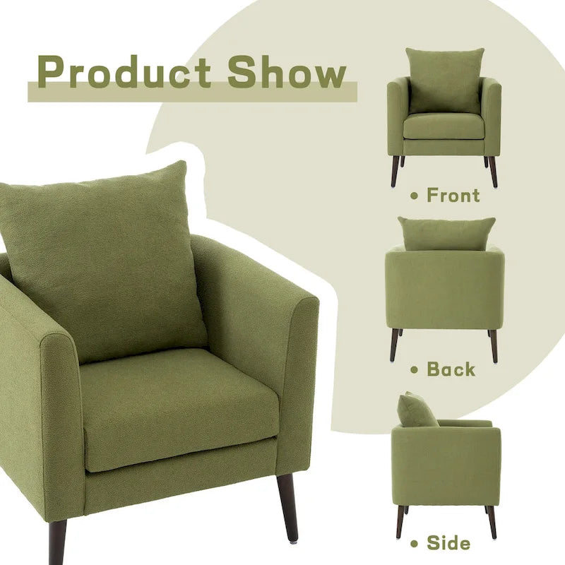 Fauteuil moderne de 26,77 po rembourré avec accoudoirs, pieds en bois massif et coussin lombaire
