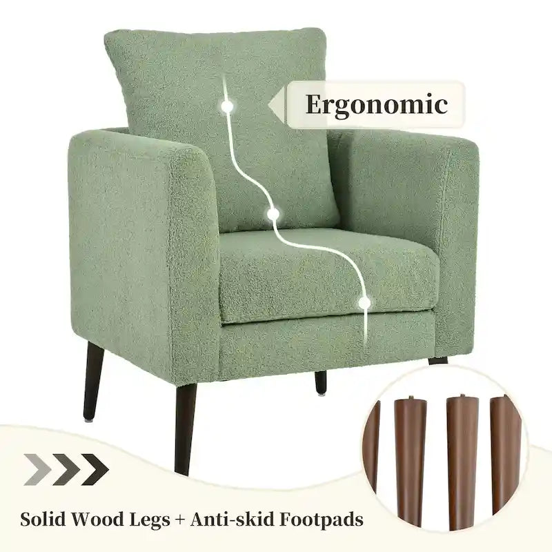 Fauteuil moderne de 26,77 po rembourré avec accoudoirs, pieds en bois massif et coussin lombaire