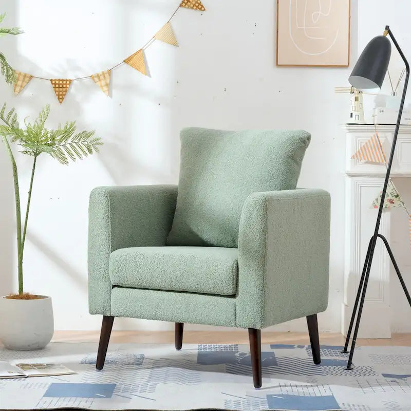 Fauteuil moderne de 26,77 po rembourré avec accoudoirs, pieds en bois massif et coussin lombaire