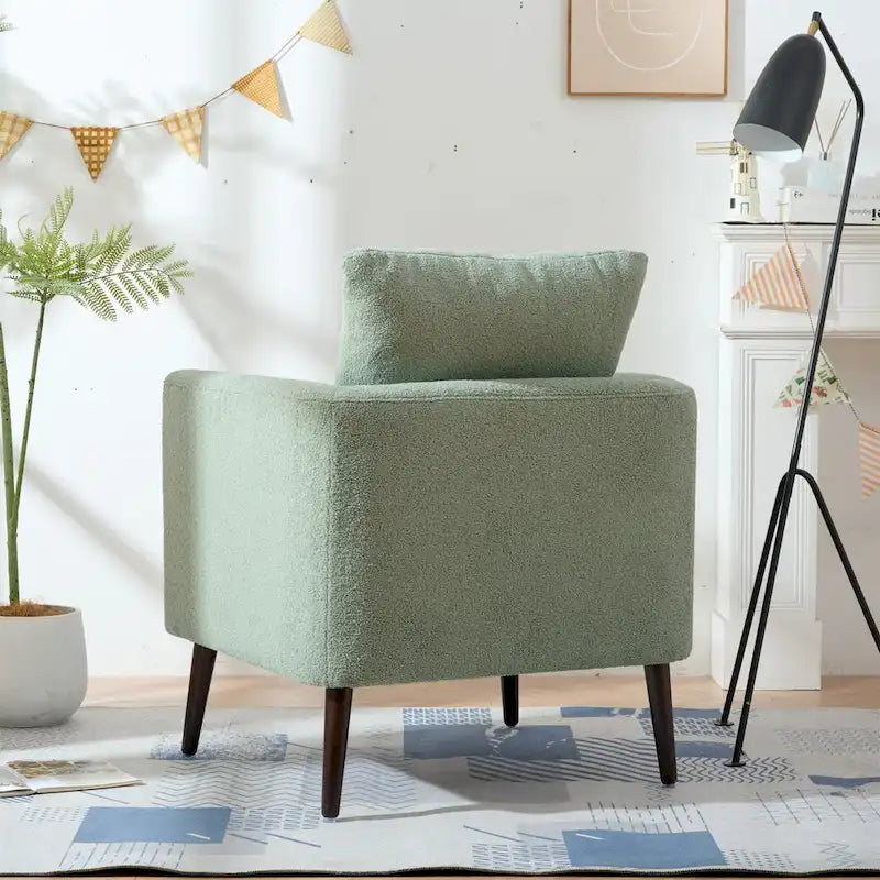 Fauteuil moderne de 26,77 po rembourré avec accoudoirs, pieds en bois massif et coussin lombaire