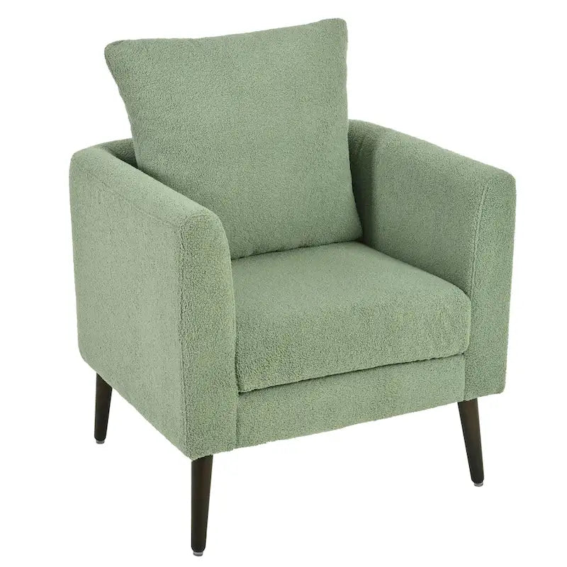 Fauteuil moderne de 26,77 po rembourré avec accoudoirs, pieds en bois massif et coussin lombaire