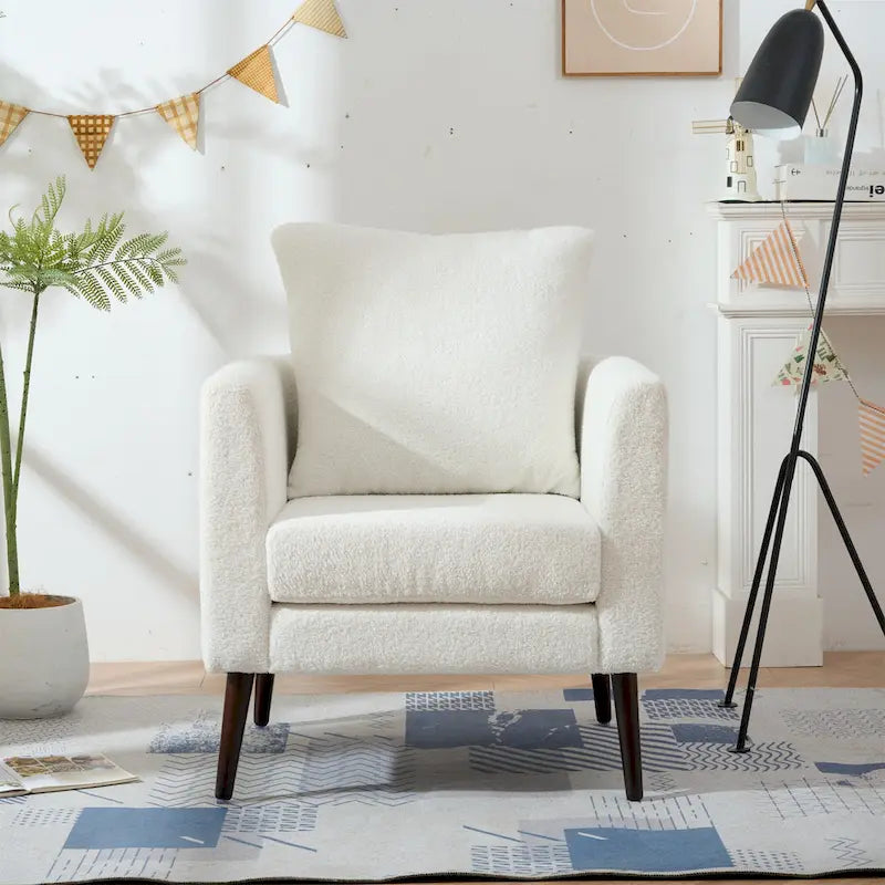 Fauteuil moderne de 26,77 po rembourré avec accoudoirs, pieds en bois massif et coussin lombaire